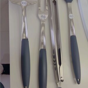 Princess House BBQ Grilling Tool Set - Silver and Black